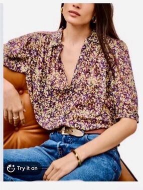 Ba&sh NEW Lark floral sheer Puff Sleeve elbow top Blouse US small UK size 1